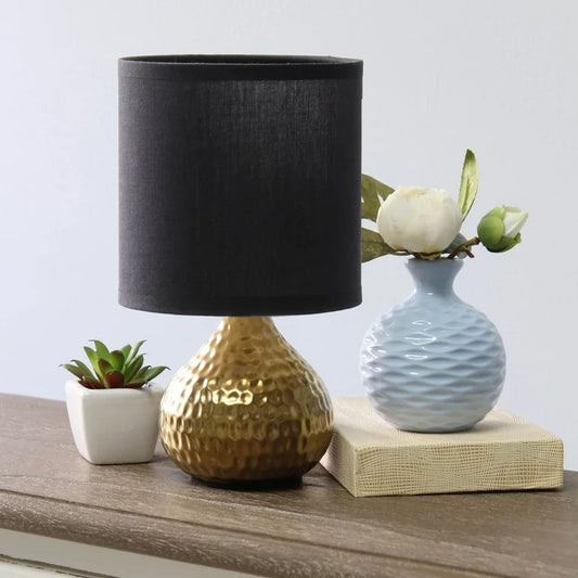 Simple Designs Hammered Gold Drip Mini Table Lamp - Black