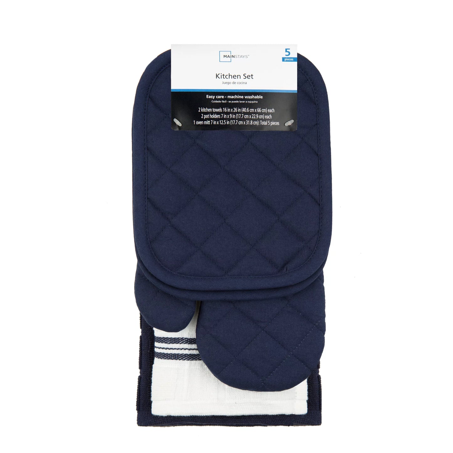 Kitchen Towel, Oven Mitt & Pot Holder Kitchen Set, 5 Piece, Navy Blue