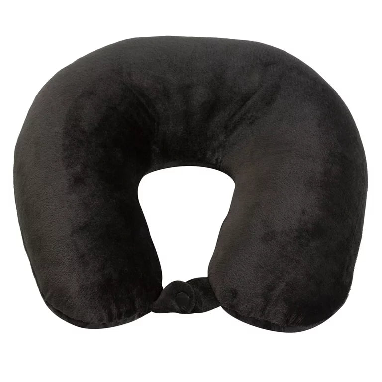 Microfiber Travel Neck Pillow,100% Polyester Fleece Knit, Black, One Size