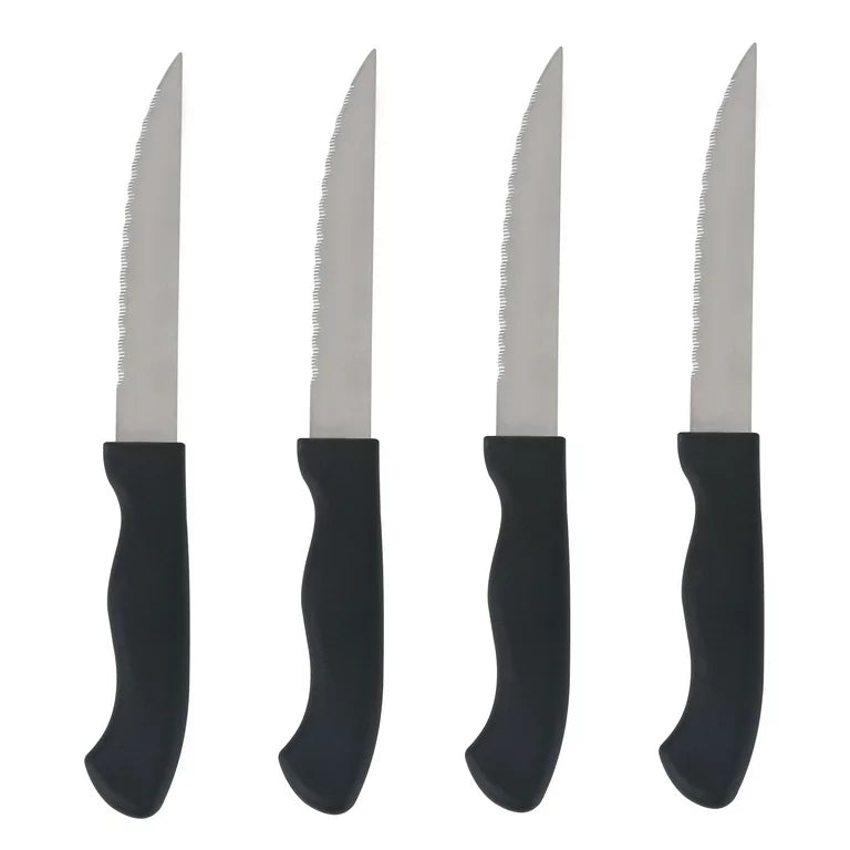 4-Piece Steak Knife Set with Soft Grip & Black Handles