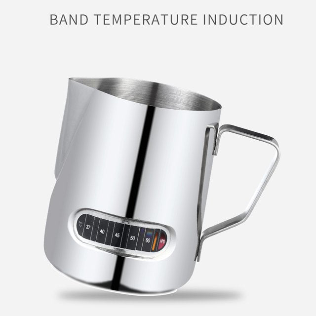 Milk Frothing Pitcher with Temperature Display Stainless Steel Milk Frother Pitcher Jug Cup for Latte Art Barista