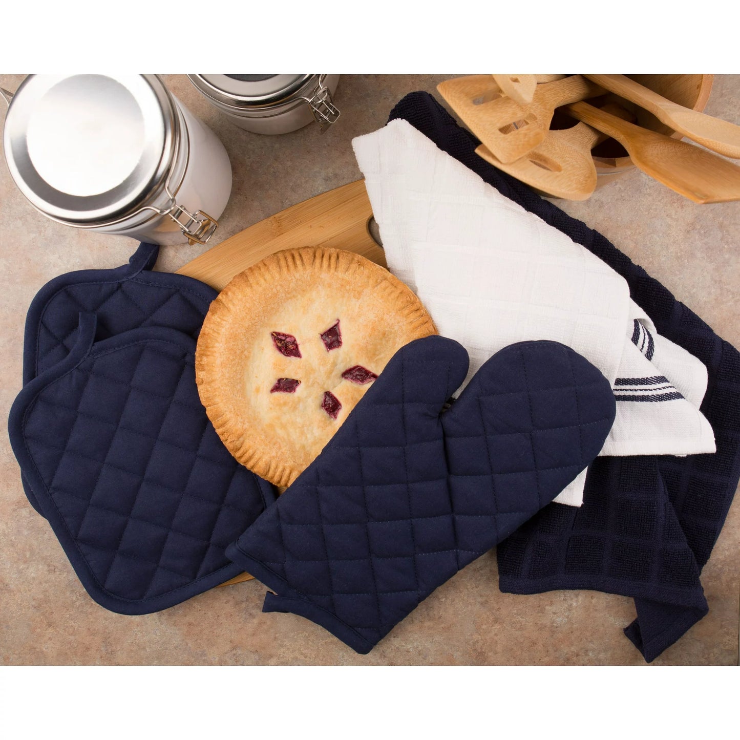 Kitchen Towel, Oven Mitt & Pot Holder Kitchen Set, 5 Piece, Navy Blue