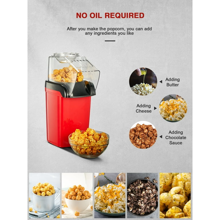 Retro Hot Air Popcorn Maker, 1200W, Oil&BPA Free, Red