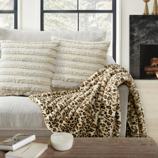 Better Homes & Gardens Faux Fur Throw Blanket, Camel Leopard Brown, Standard Throw