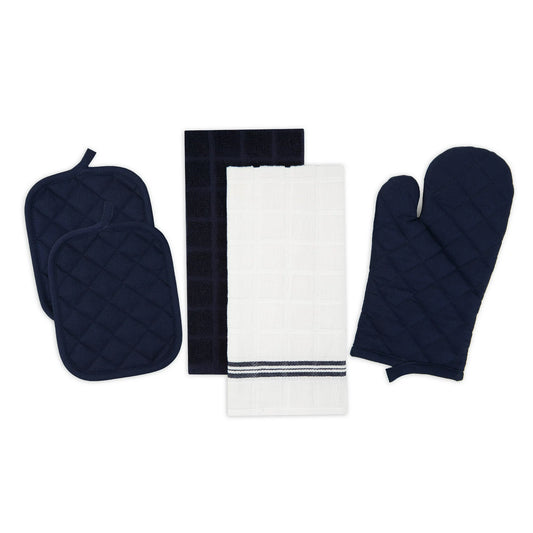 Kitchen Towel, Oven Mitt & Pot Holder Kitchen Set, 5 Piece, Navy Blue