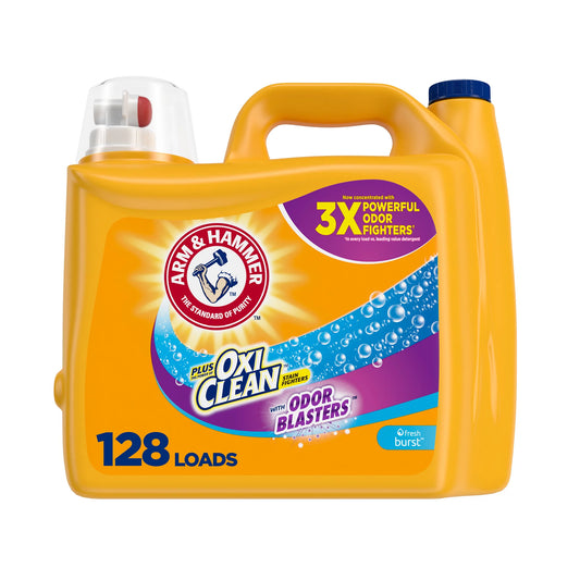 Plus OxiClean Odor Blaster Fresh Burst, 128 Loads Liquid Laundry Detergent, 166.5 fl oz (4.7) 4.7 stars out of 2600 reviews 2600 reviews