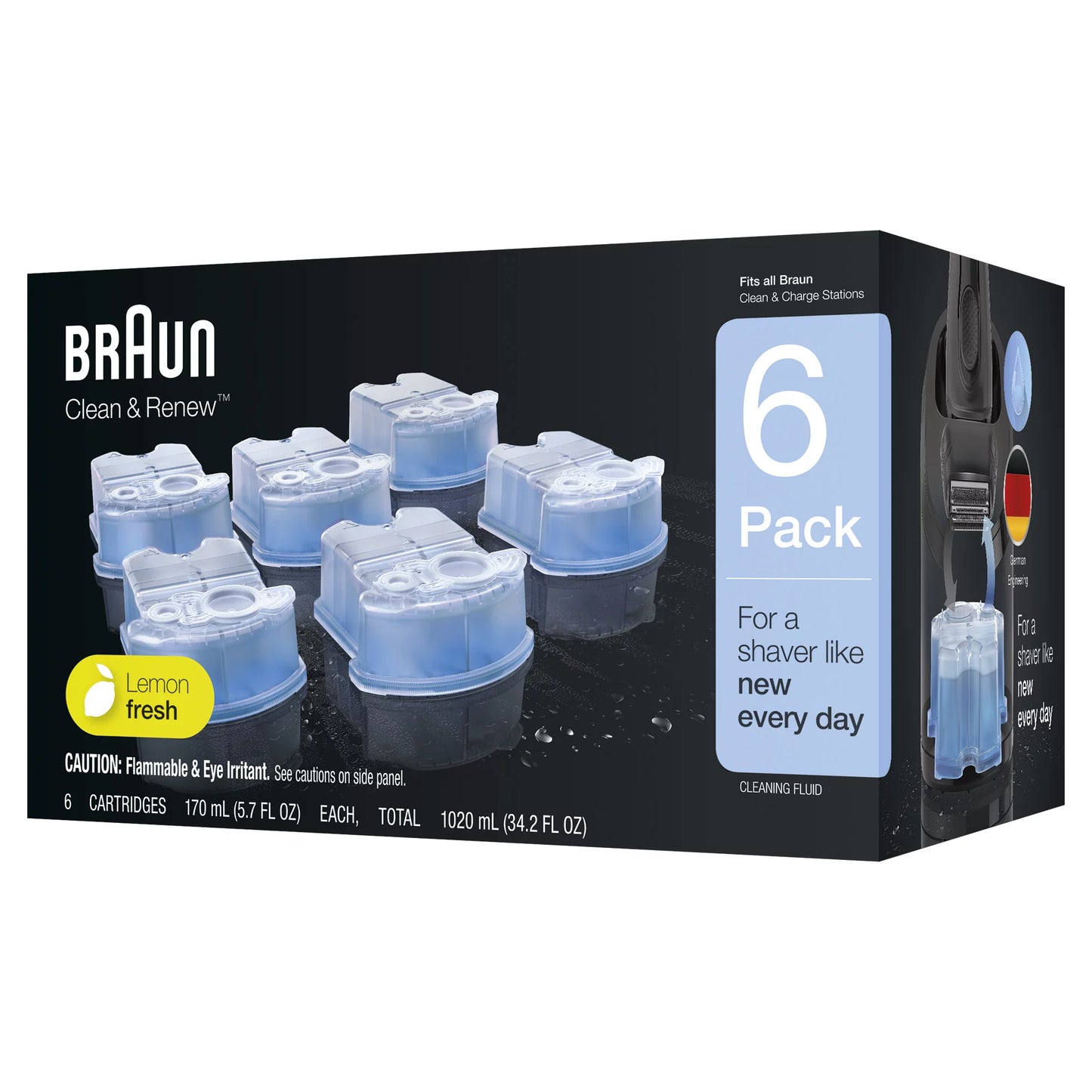 Braun Clean & Renew Razor Replacement Head Refill Cartridges CCR, Lemon Fresh, 6 Pk, 34.2 fl oz